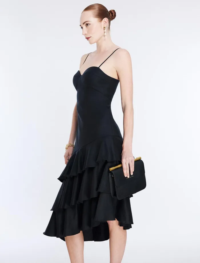 Women Evening Dresses and Gowns BCBG Esme Asymmetrical Ruffle Dress Black