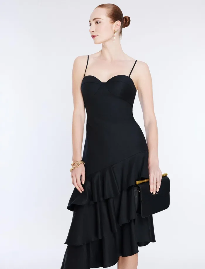 Women Evening Dresses and Gowns BCBG Esme Asymmetrical Ruffle Dress Black