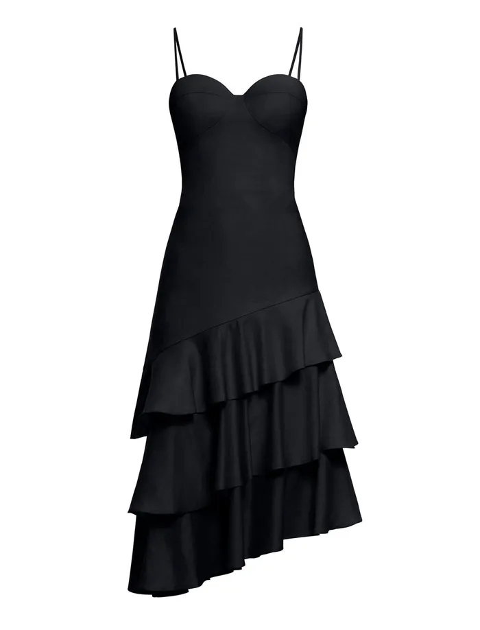 Women Evening Dresses and Gowns BCBG Esme Asymmetrical Ruffle Dress Black