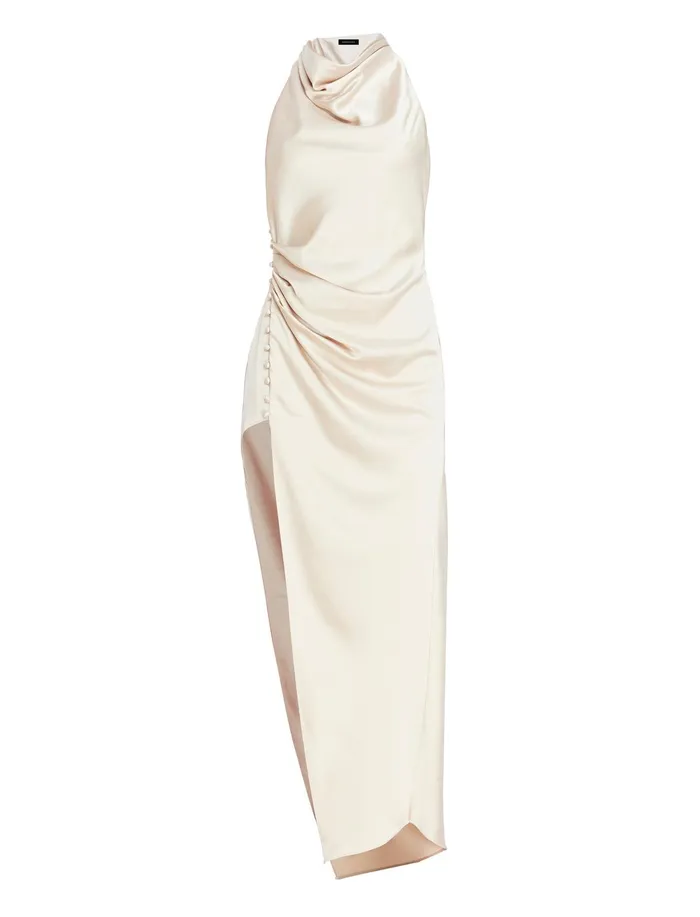 Women Evening Dresses and Gowns BCBG Keziah Draped Halter Gown Champagne