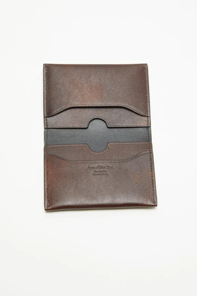 Women Folded Leather Wallet Dark Brown Acne Studios Small Leather Goods