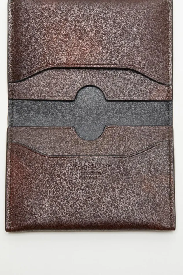 Women Folded Leather Wallet Dark Brown Acne Studios Small Leather Goods