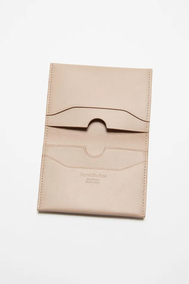 Women Folded Leather Wallet Taupe Beige Acne Studios Small Leather Goods