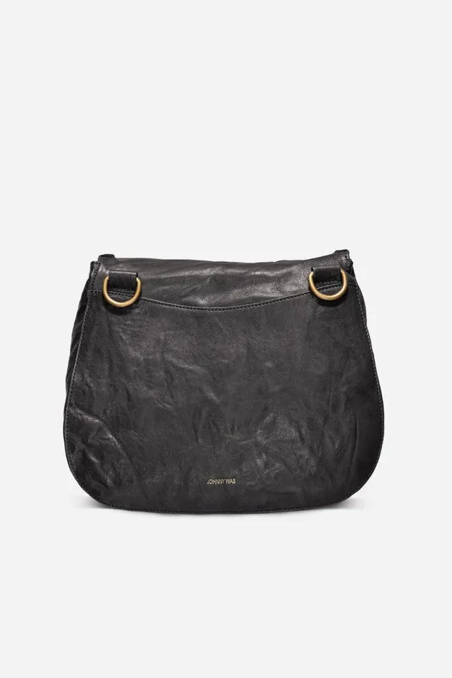 Women Handbags Johnny Was FRANCIS WHIPSTITCH ITALIAN LEATHER SADDLE CROSSBODY Black