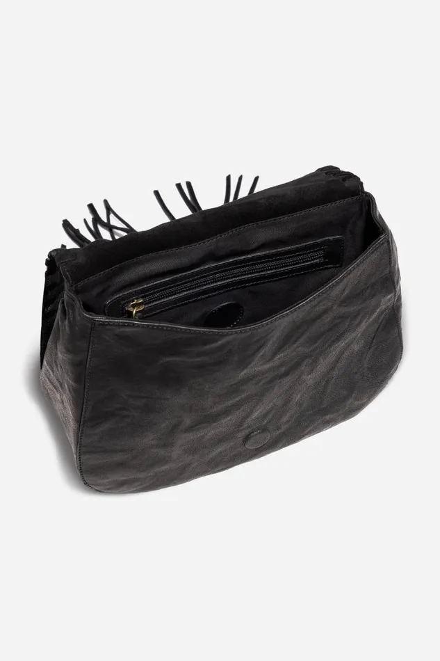 Women Handbags Johnny Was FRANCIS WHIPSTITCH ITALIAN LEATHER SADDLE CROSSBODY Black