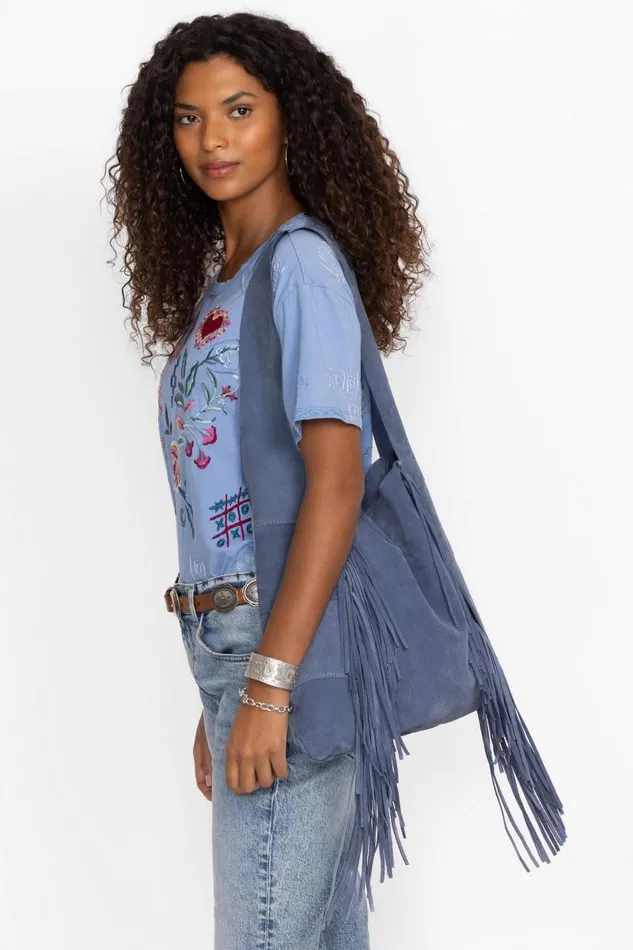Women Handbags Johnny Was ITALIAN SUEDE FRINGE HOBO Serenity
