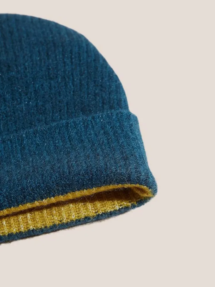 Women HATS White Stuff Reversible Colourblock Beanie Teal Multi