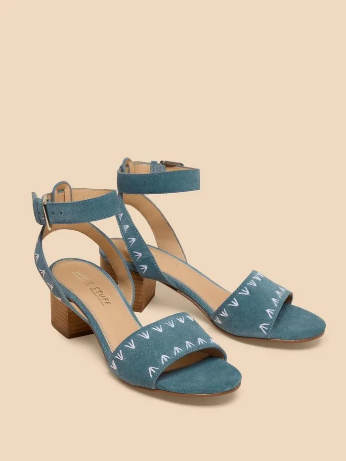 Women HEELS and WEDGES White Stuff Ivy Suede Heel Sandal Chambray Blue