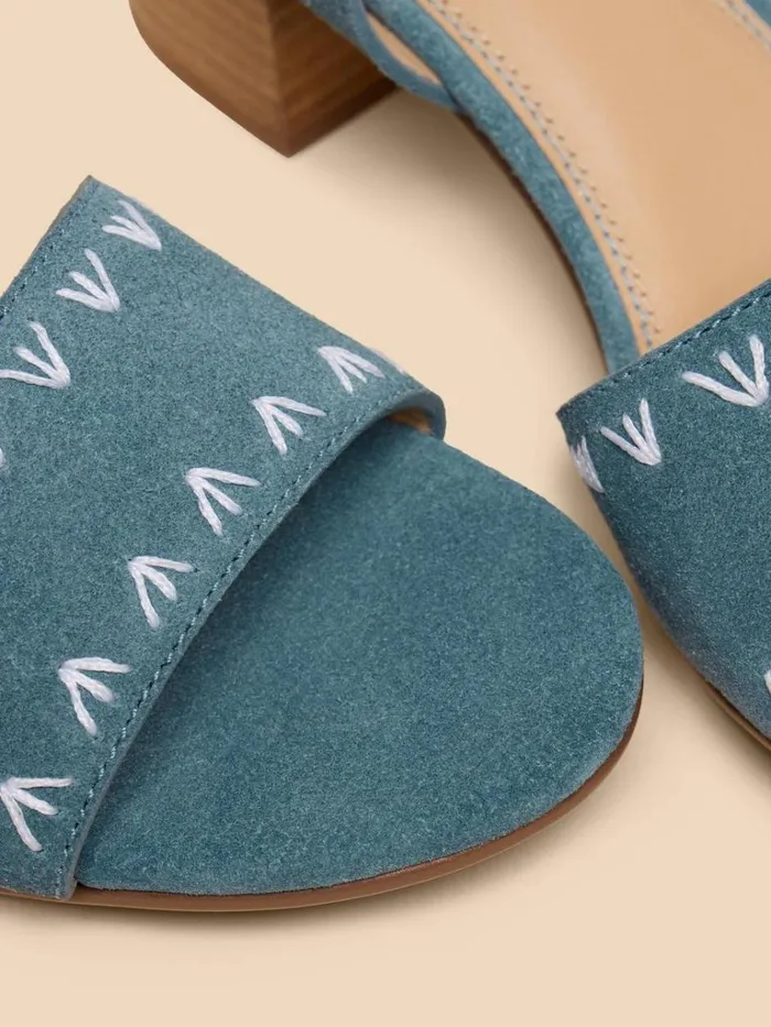 Women HEELS and WEDGES White Stuff Ivy Suede Heel Sandal Chambray Blue