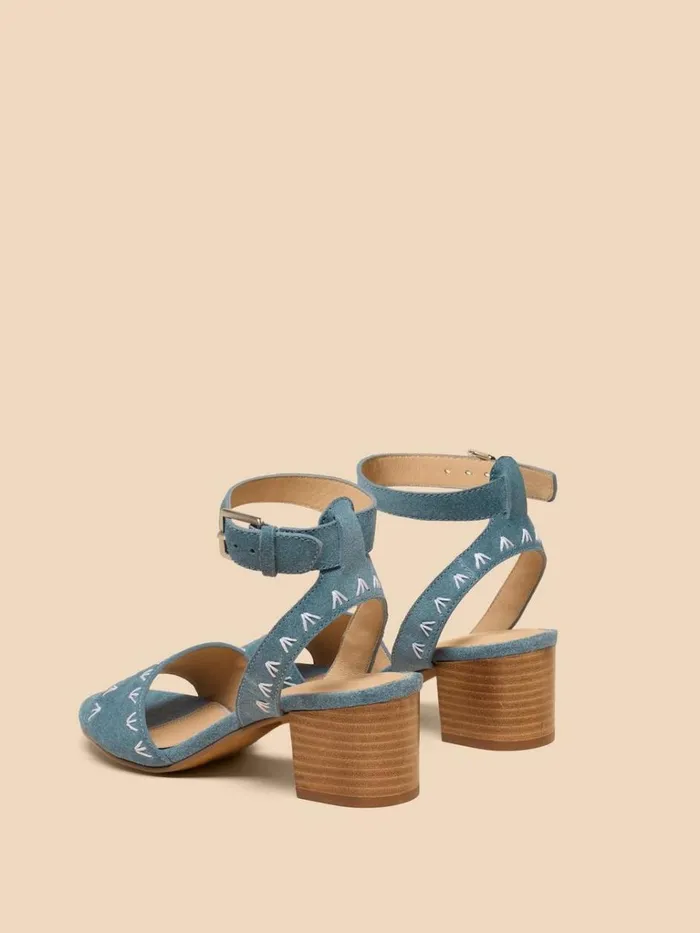Women HEELS and WEDGES White Stuff Ivy Suede Heel Sandal Chambray Blue