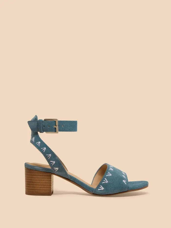 Women HEELS and WEDGES White Stuff Ivy Suede Heel Sandal Chambray Blue