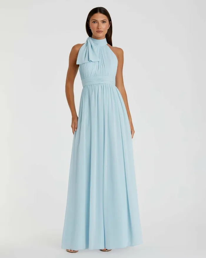 Women High Neck Chiffon Gown Powder Blue Daytime Dresses Mac Duggal