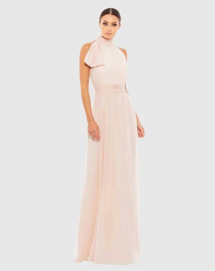 Women High Neck Chiffon Gown Powder Blue Daytime Dresses Mac Duggal