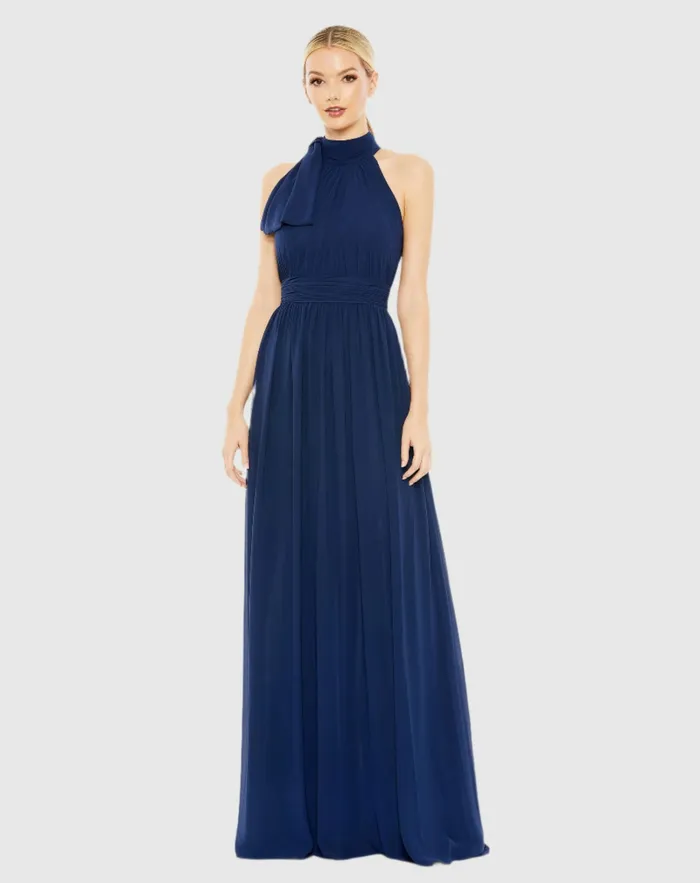 Women High Neck Chiffon Gown Powder Blue Daytime Dresses Mac Duggal