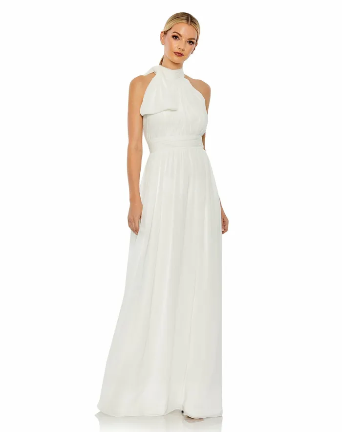 Women High Neck Chiffon Gown Powder Blue Daytime Dresses Mac Duggal
