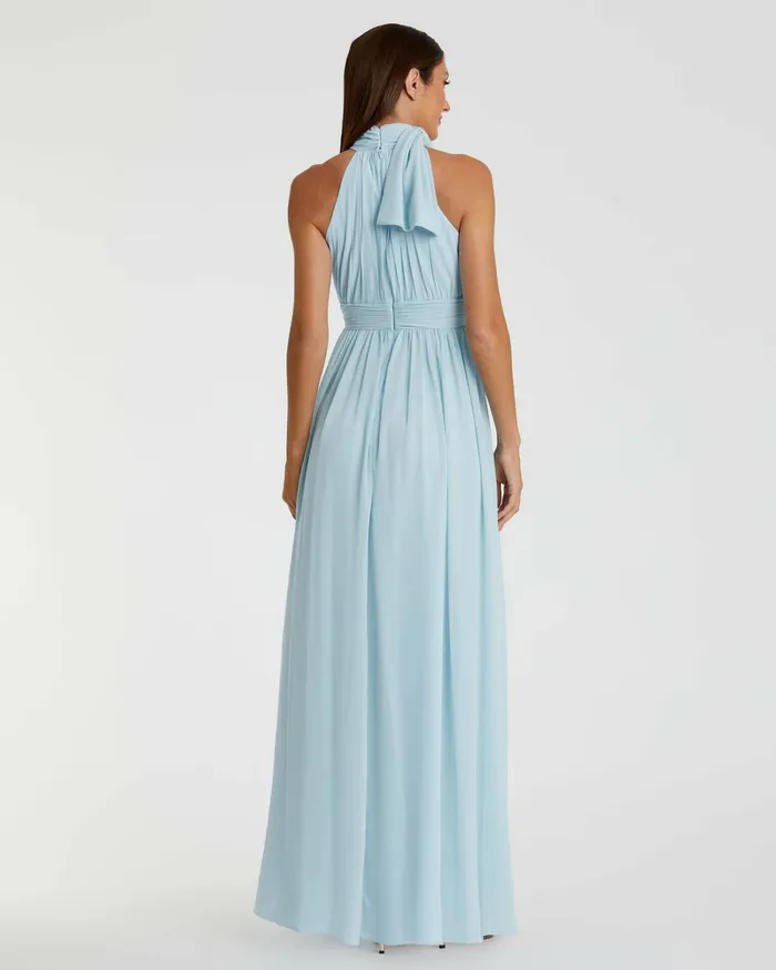 Women High Neck Chiffon Gown Powder Blue Daytime Dresses Mac Duggal