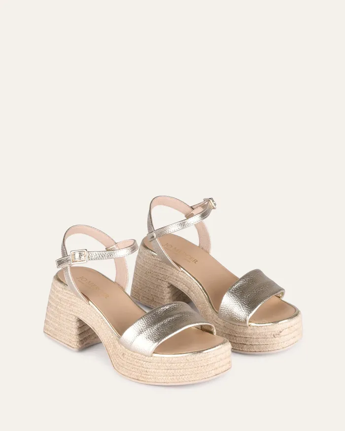 Women HIGH SANDALS jomercer Fairfax high heel espadrille sandals gold leather