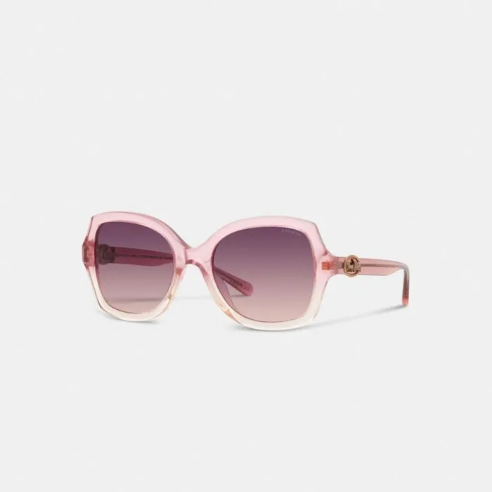 Women Horse And Carriage Geometric Sunglasses Transparent Pink Gradient Coach Eyewear