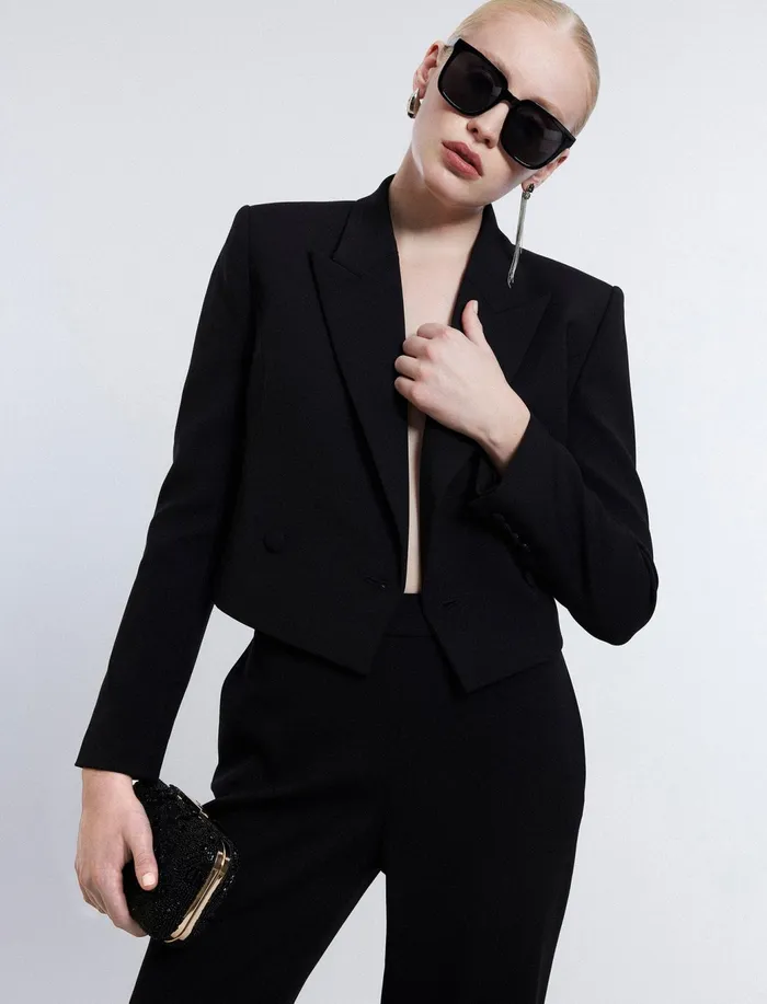 Women Jackets and Blazers BCBG Cropped Blazer Black