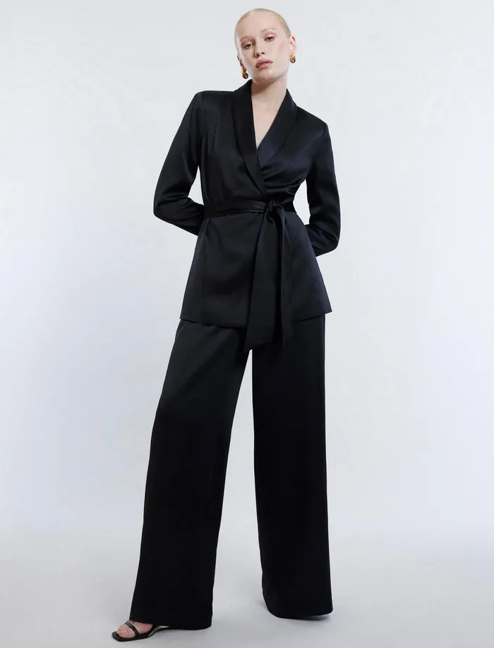Women Jackets and Blazers BCBG Harrison Satin Blazer Black
