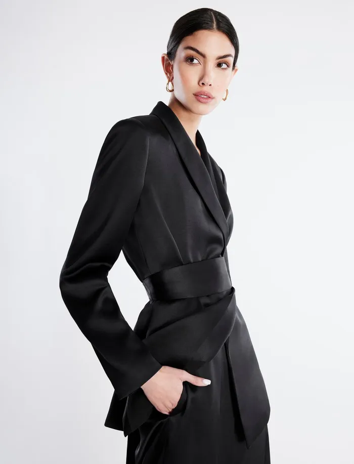 Women Jackets and Blazers BCBG Harrison Satin Blazer Black