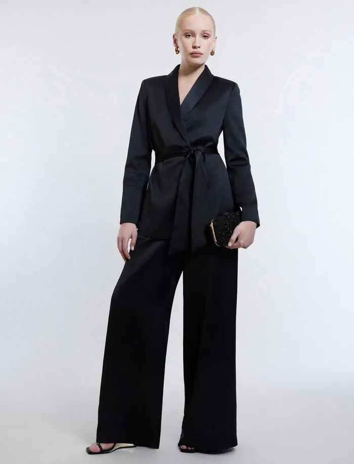 Women Jackets and Blazers BCBG Harrison Satin Blazer Black