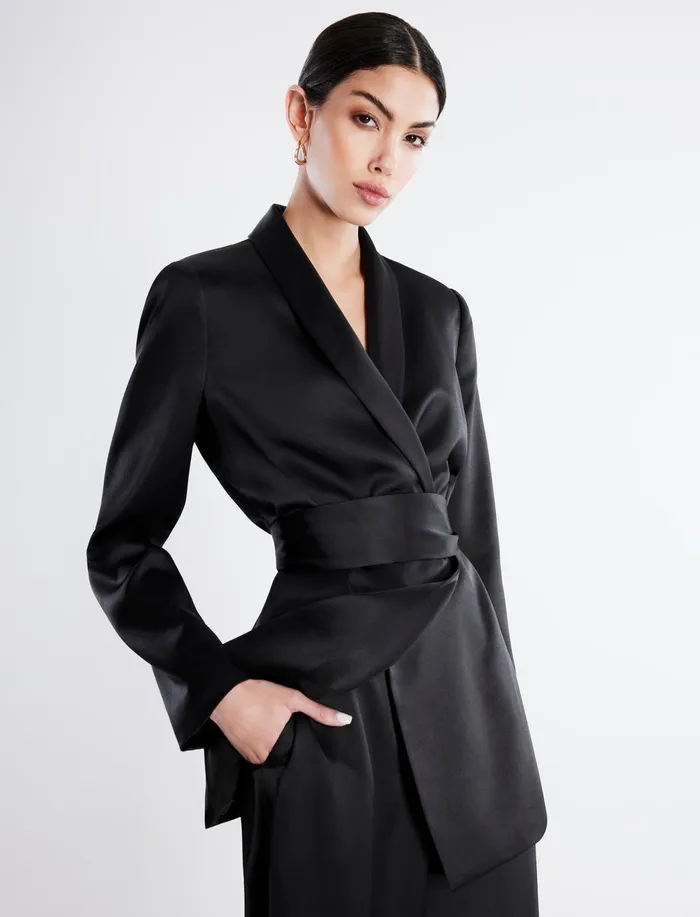 Women Jackets and Blazers BCBG Harrison Satin Blazer Black