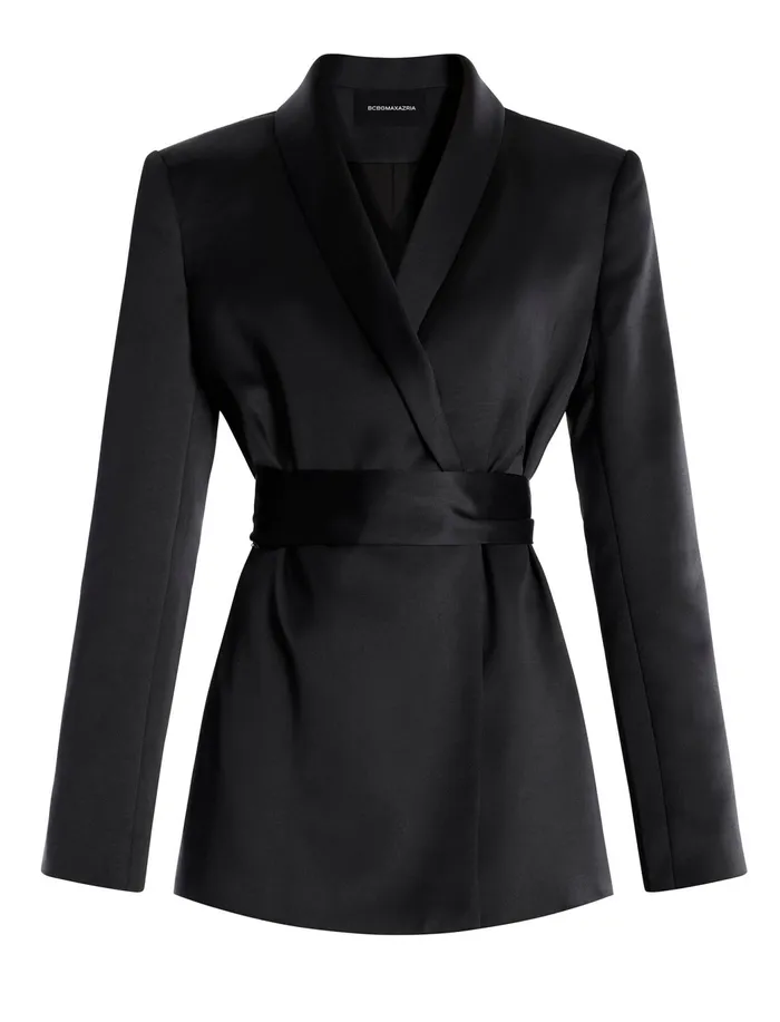 Women Jackets and Blazers BCBG Harrison Satin Blazer Black