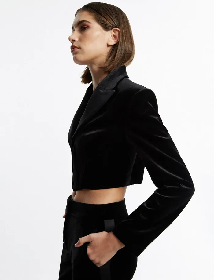 Women Jackets and Blazers BCBG Maren Velvet Corset Tuxedo Jacket Black