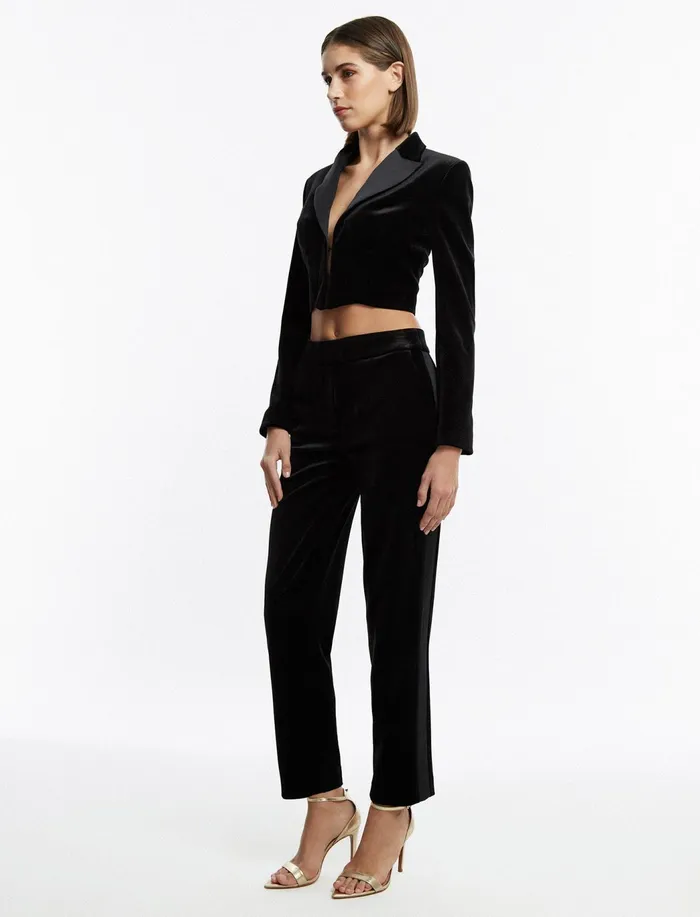 Women Jackets and Blazers BCBG Maren Velvet Corset Tuxedo Jacket Black