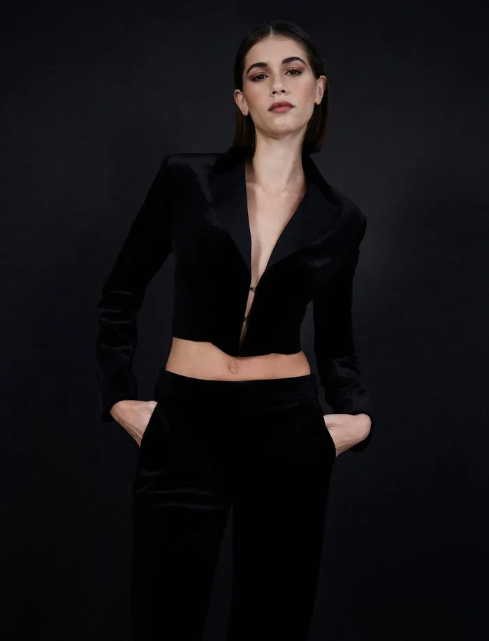 Women Jackets and Blazers BCBG Maren Velvet Corset Tuxedo Jacket Black