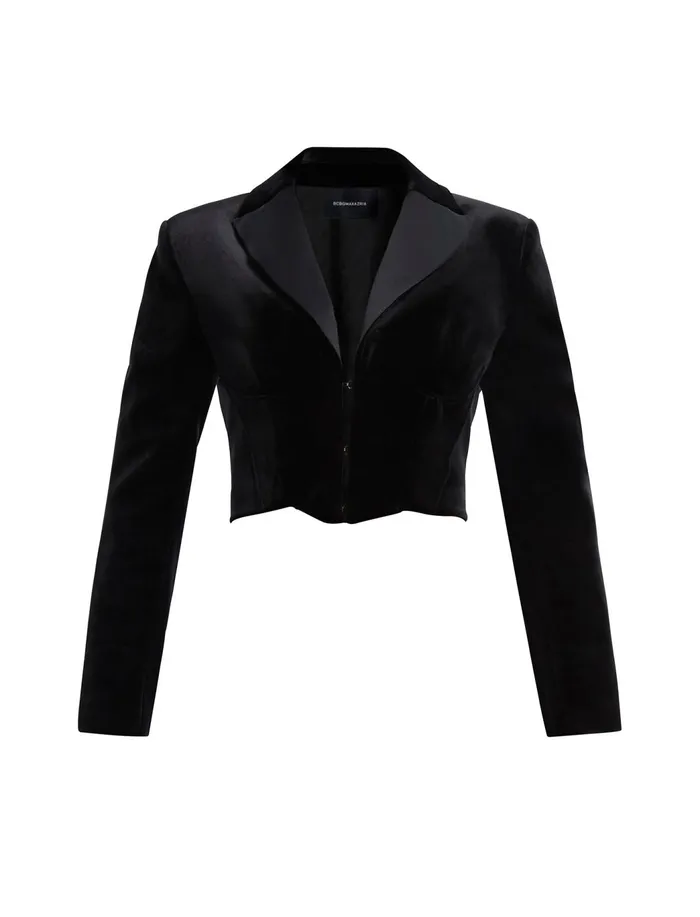 Women Jackets and Blazers BCBG Maren Velvet Corset Tuxedo Jacket Black