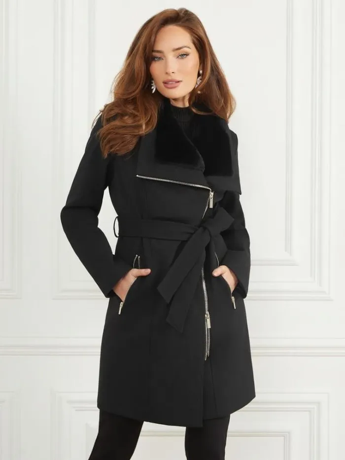 Women Jackets Marciano Ambra WoolBlend Coat Jet Black Multi