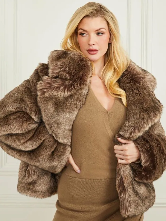 Women Jackets Marciano Duchesse FauxFur Jacket Dark Dune Multi