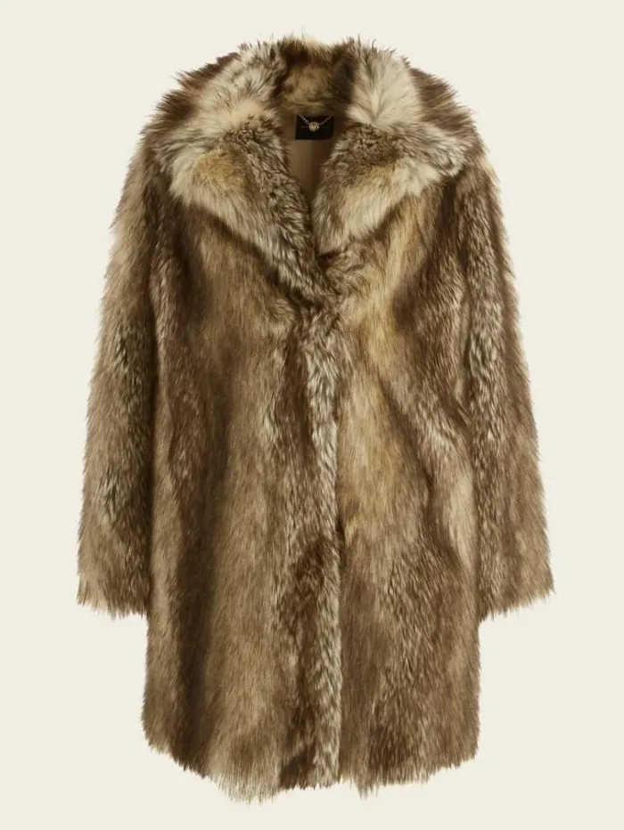 Women Jackets Marciano Lucrezia Coat Beige And Brown Mixed Fur