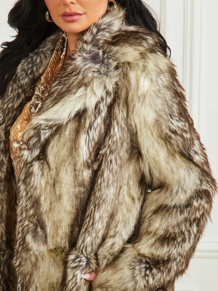 Women Jackets Marciano Lucrezia Coat Beige And Brown Mixed Fur