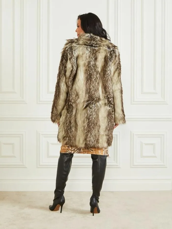 Women Jackets Marciano Lucrezia Coat Beige And Brown Mixed Fur