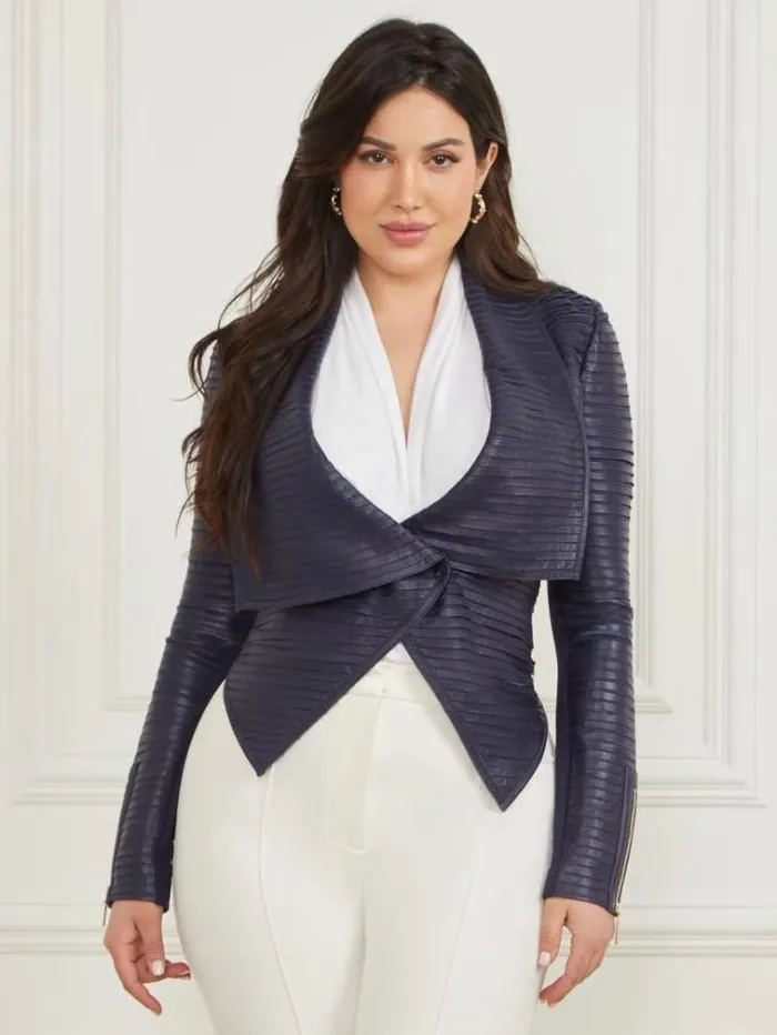 Women Jackets Marciano Shayna Drape Leather Jacket Cave Blue Multi