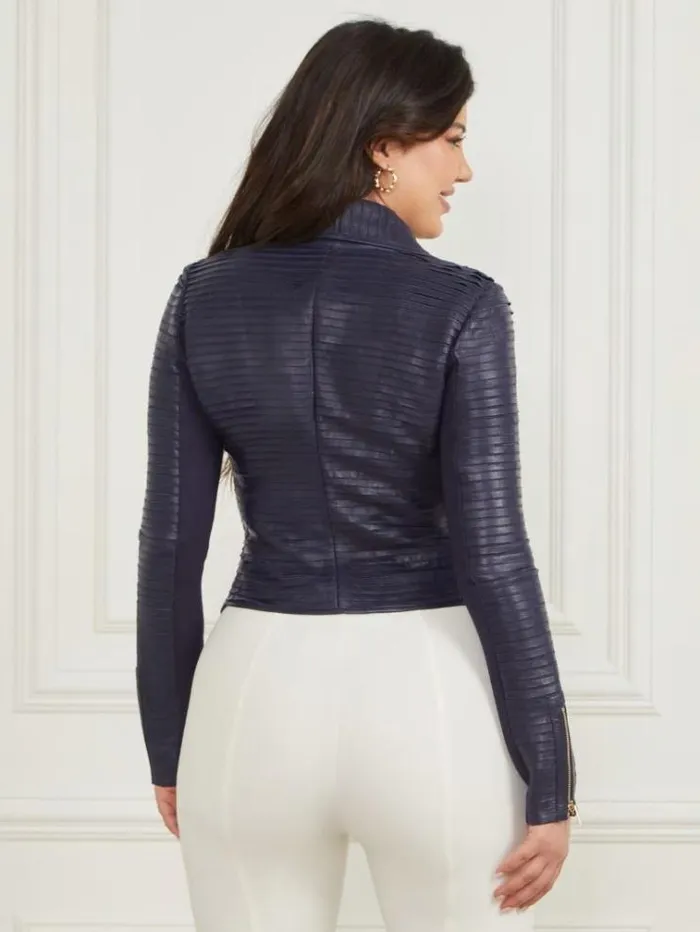 Women Jackets Marciano Shayna Drape Leather Jacket Cave Blue Multi Women Jackets Marciano Shayna Drape Leather Jacket Cave Blue Multi