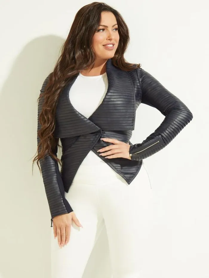 Women Jackets Marciano Shayna Drape Leather Jacket Cave Blue Multi Women Jackets Marciano Shayna Drape Leather Jacket Cave Blue Multi