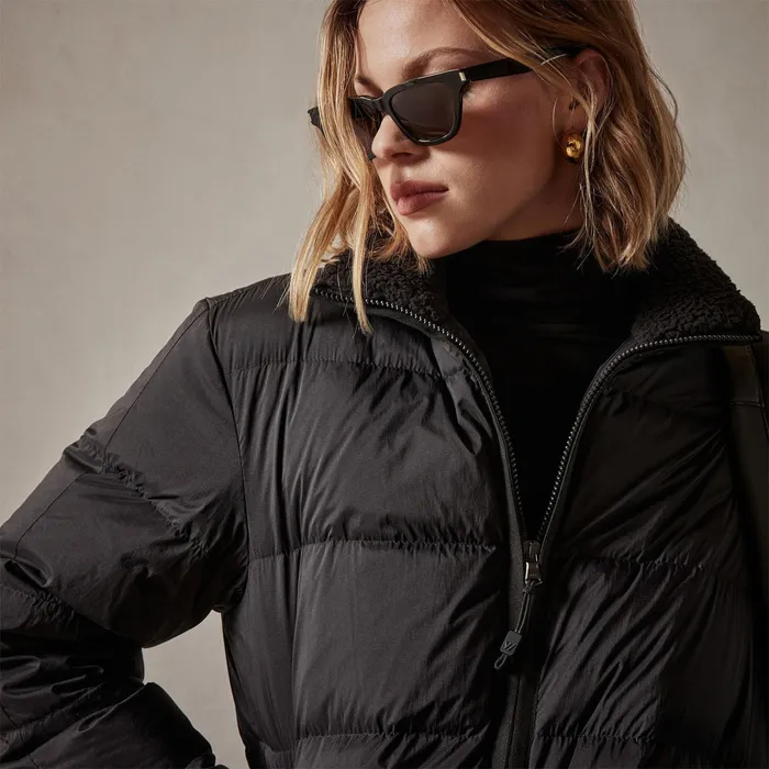 WOMEN James Perse ASPEN COLLECTION Side Stripe Puffer Jacket Blackblack