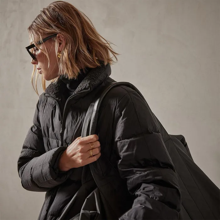 WOMEN James Perse ASPEN COLLECTION Side Stripe Puffer Jacket Blackblack