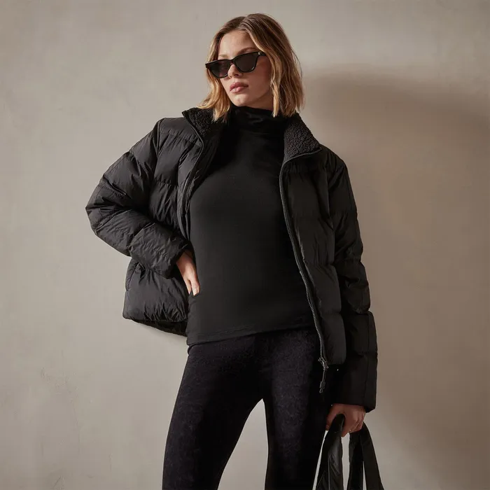 WOMEN James Perse ASPEN COLLECTION Side Stripe Puffer Jacket Blackblack