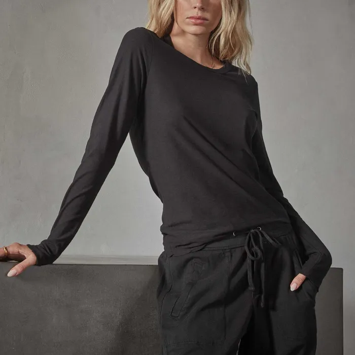 WOMEN James Perse CLASSICS Sheer Slub Long Sleeve Crew Black