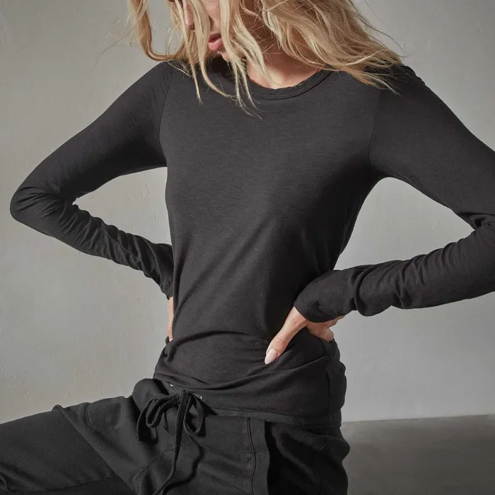 WOMEN James Perse CLASSICS Sheer Slub Long Sleeve Crew Black