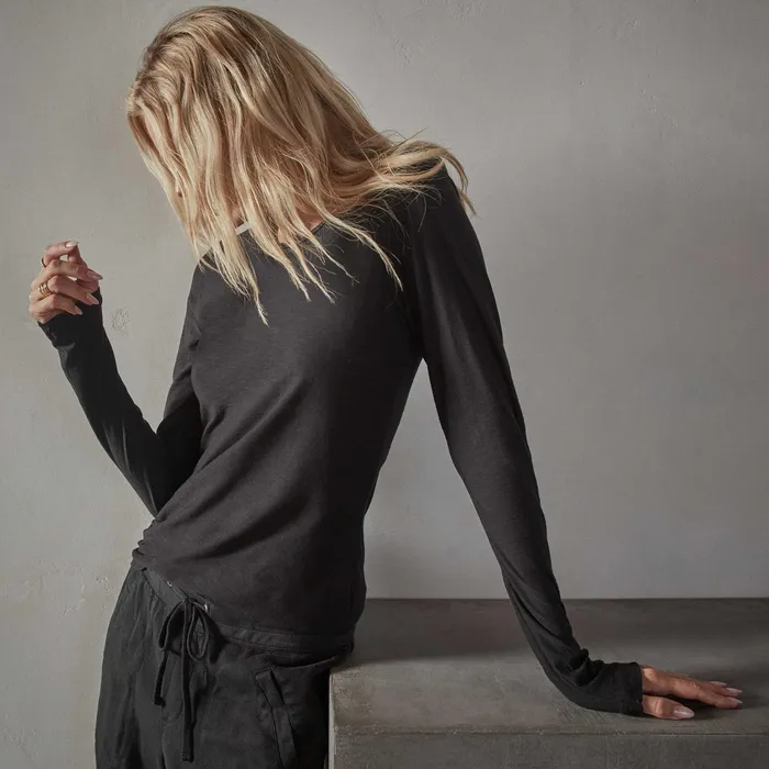 WOMEN James Perse CLASSICS Sheer Slub Long Sleeve Crew Black
