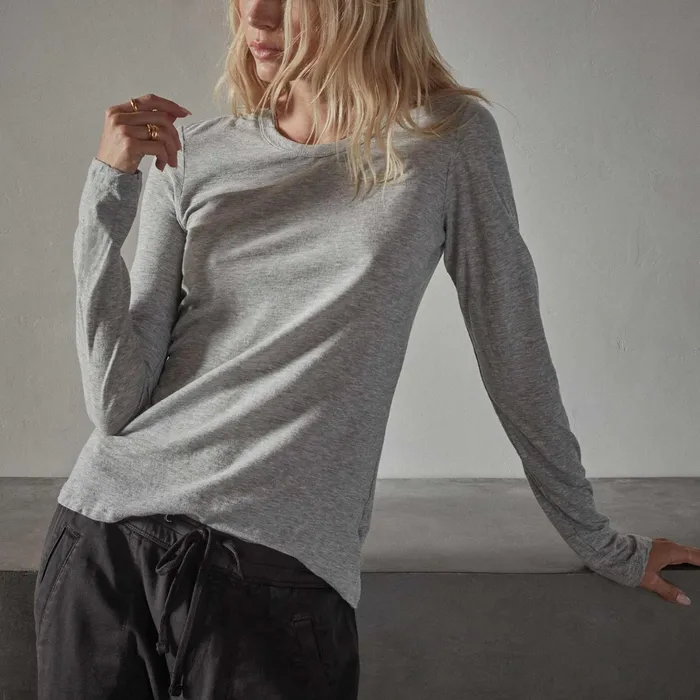 WOMEN James Perse CLASSICS Sheer Slub Long Sleeve Crew Tee Heather Grey