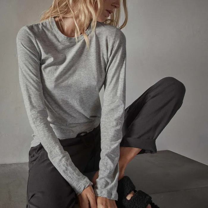 WOMEN James Perse CLASSICS Sheer Slub Long Sleeve Crew Tee Heather Grey