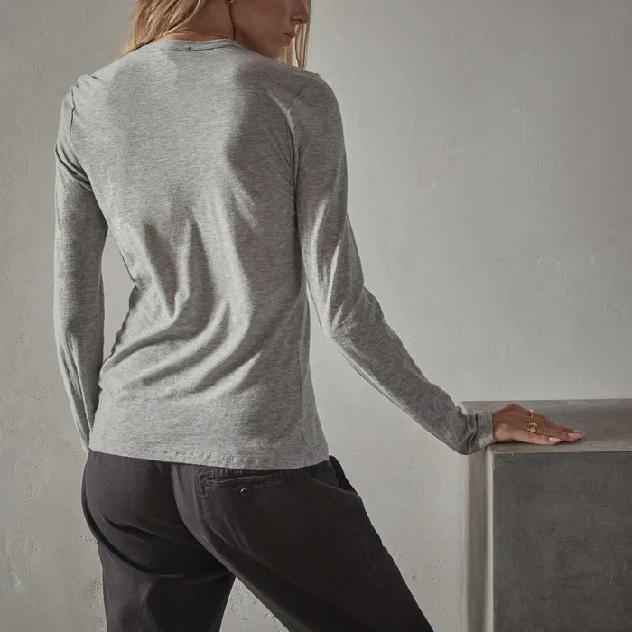 WOMEN James Perse CLASSICS Sheer Slub Long Sleeve Crew Tee Heather Grey