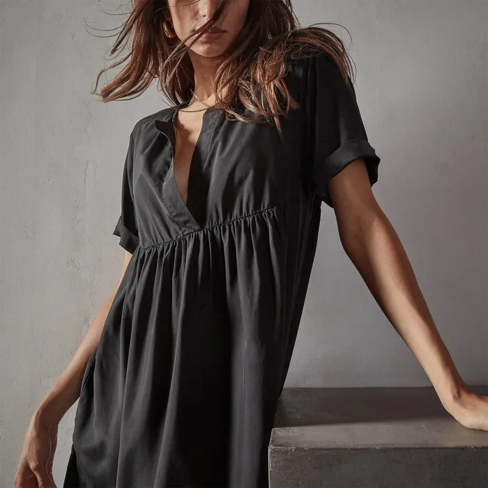 WOMEN James Perse DRESSESJUMPSUITS Saddle Shoulder Open Front Dress Black